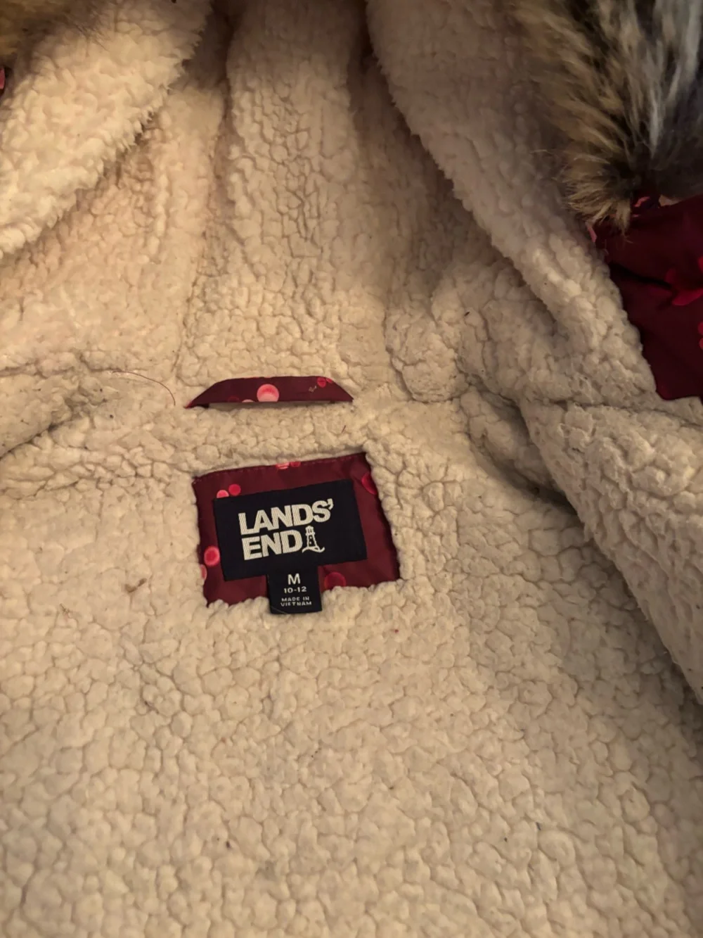 Lands' End Kids' Pink Sherpa-Lined Winter Jacket Girls Size Medium